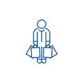 Shopper man with bags line icon concept. Shopper man with bags flat vector symbol, sign, outline illustration.