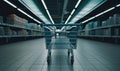 A shopper\'s perspective of an empty supermarket aisle Royalty Free Stock Photo