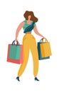 Shopper woman. Shopaholic female with shopping bags in mall young fashion byer girl image for sale or discount ad Royalty Free Stock Photo