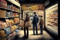 Shoppers in a supermarket store. AI Generated