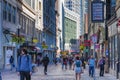 Shoppers walk the open mall in downtown Boston