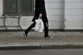 Shoppers with plastic shopping bags in Copenahgen