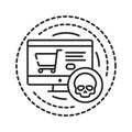 Shopping addiction black line icon. Physical or emotional dependence on buying different goods. Pictogram for web page