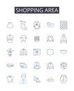 Shopping area line icons collection. Retail district, Commercial z, Business district, Shopping center, Market district