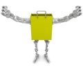 Shopping bag with arms and legs. Hands raised up Royalty Free Stock Photo