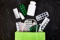 Shopping bag assorted medicine pills and blister