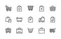 Shopping bag and basket vector linear icons set. Collection contains such icons as order, shopping cart, food delivery and more Royalty Free Stock Photo