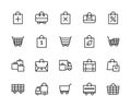 Shopping bag and basket vector linear icons set. Contains such icons as package, handbag, shopping bag, shopping cart and more Royalty Free Stock Photo
