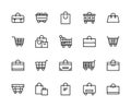 Shopping bag and basket vector linear icons set. Contains such icons as shopping bag, package, purchases, shopping cart and more Royalty Free Stock Photo
