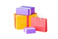 Shopping bag and box pile 3d render - group of various shop and gift paper packs.