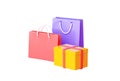 Shopping bag and box pile 3d render - group of various shop and gift paper packs.