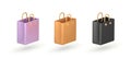 shopping bag 3d icon. soft lilac, black shopping package 3d icon. Bag with handle is stylish for shopping