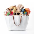 shopping bag filled to the brim with fashionable clothes