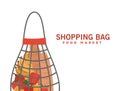 shopping bag food market lettering and mesh bag full of market products