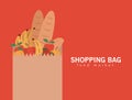 shopping bag food market lettering and paper bag full of market products