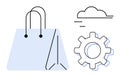 Shopping bag, gear, and cloud elements for e-commerce, automation, and cloud integration concepts Royalty Free Stock Photo