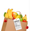 Shopping bag with healthy fruit and a nutrient label.