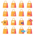 shopping bag icons set with discount sign Royalty Free Stock Photo