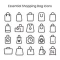shopping bag icons set for ecommerce and business products, retail shop, online shopping, line style shopping bag set icons