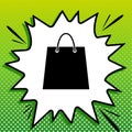 Shopping bag illustration. Black Icon on white popart Splash at green background with white spots. Illustration