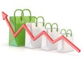 Shopping bag increasing chart. Sales growth chart. 3D Royalty Free Stock Photo