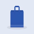 Shopping bag. Kraft blue paper bag. Vector illustration, flat design