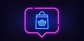 Shopping bag line icon. Supermarket buying sign. Neon light speech bubble. Vector