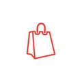 Shopping Bag Line Red Icon On White Background. Red Flat Style Vector Illustration Royalty Free Stock Photo