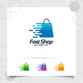 Shopping bag logo design concept of online shop icon and fast symbol vector used for merchant, e-commerce, and supermarket Royalty Free Stock Photo