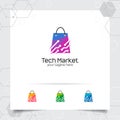 Shopping bag logo design concept of online shop icon and technology vector used for merchant, e-commerce, and supermarket Royalty Free Stock Photo