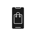 Shopping Bag with mobile phone icon Vector Design. Shopping Bag icon with smartphone design concept for e-commerce, online store Royalty Free Stock Photo