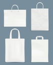 Shopping bag mockup. Paper handle plastic paper bag vector realistic blank template isolated