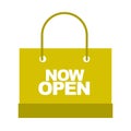 Shopping bag now open message marketing branding flat icon