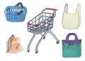 Shopping bag set, marker style Royalty Free Stock Photo
