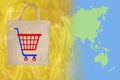 shopping bag, trolley, golden fields of ripening wheat, rye, cereals, trading schedule, agricultural concept, growing crop,