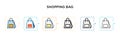 Shopping bag vector icon in 6 different modern styles. Black, two colored shopping bag icons designed in filled, outline, line and Royalty Free Stock Photo