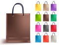 Shopping bag vector set. Empty paper bags collection with brown and other colors Royalty Free Stock Photo