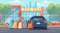 shopping bags in car trunk at mall parking . ai generated