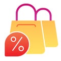 Shopping bags and discount flat icon. Promotion color icons in trendy flat style. Shop sale gradient style design