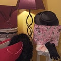 after shopping, bags, gloves, fur, hat.  in the discrete light of a lamp Royalty Free Stock Photo