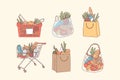 Shopping bags and grocery purchases concept
