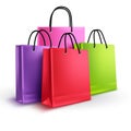 Shopping bags group vector concept. Empty paper bags with assorted colors for fashion