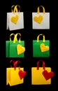 Shopping bags with heart. Isolated origami