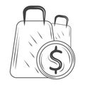 shopping bags money commerce, sketch style design vector