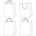 Shopping bags. Paper bags for products. Supermarket bags. Vector black and white coloring page.