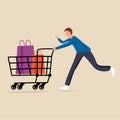 Shopping bags in a trolley. Man Buying on black friday Sale in Store, Fashion Mall. Royalty Free Stock Photo
