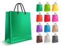 Shopping bags vector set. Empty paper bags with green Royalty Free Stock Photo