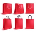 Shopping bags vector set. Red sale empty paper bags collection