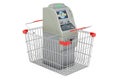 Shopping basket with ATM machine. 3D rendering