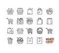 Shopping Basket and Bag Sign Black Thin Line Icon Set. Vector Royalty Free Stock Photo